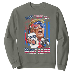 Trump Won 2024 Sweatshirt Make 4th of July Great Again Beer Drinking USA Party American Flag TS02 Military Green Print Your Wear