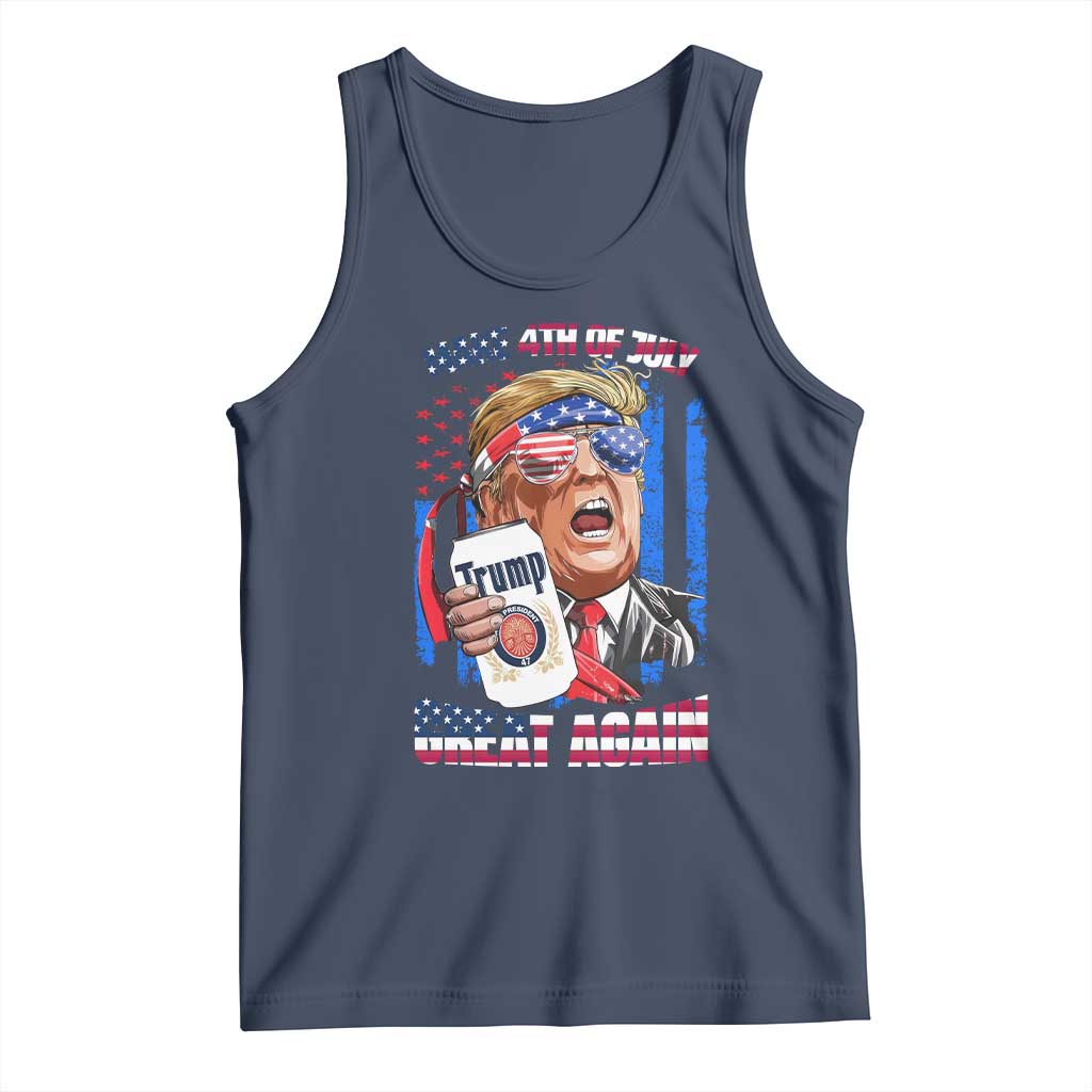 Trump Won 2024 Tank Top Make 4th of July Great Again Beer Drinking USA Party American Flag TS02 Navy Print Your Wear