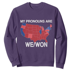Funny Pronouns 2024 Sweatshirt My Pronouns Are We Won Trump Supporters Red States America Map TS02 Purple Print Your Wear