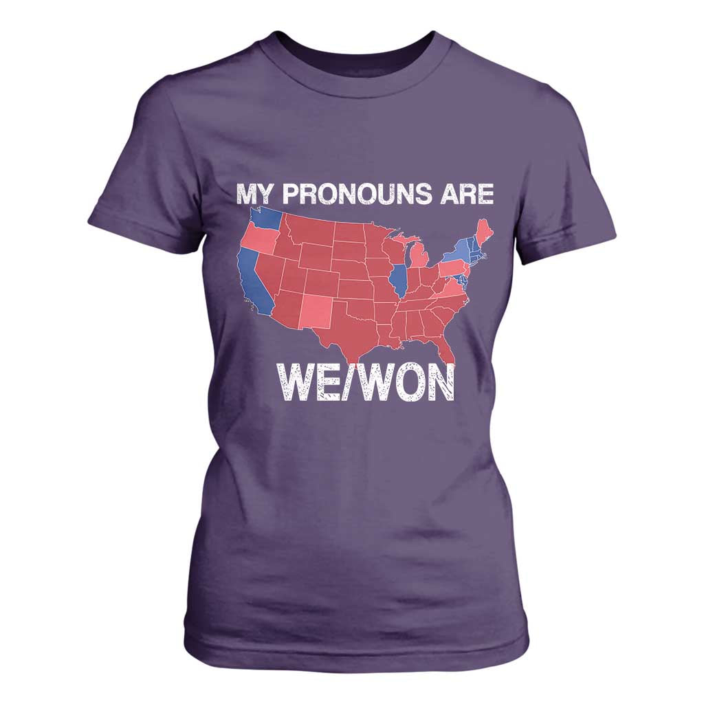 Funny Pronouns 2024 T Shirt For Women My Pronouns Are We Won Trump Supporters Red States America Map TS02 Purple Print Your Wear