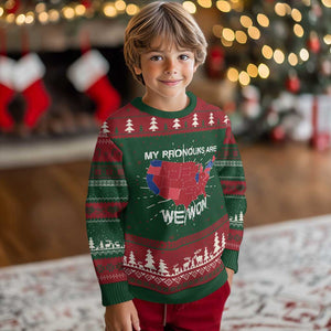 Funny Pronouns 2024 Knit Sweatshirt My Pronouns Are We Won Trump Supporters Red States America Map TS02 Christmas Print Your Wear