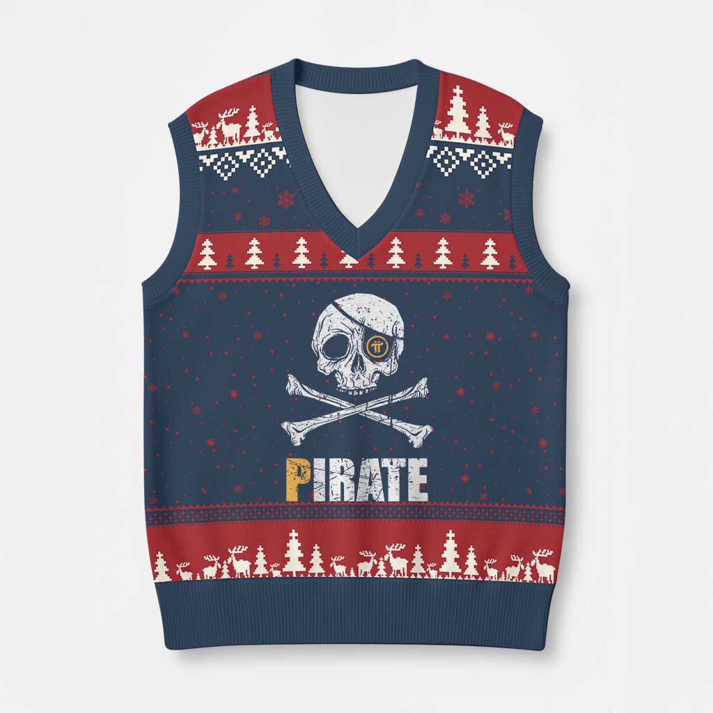 Funny Pirate Pi Cryptocurrency V-Neck Knit Sweater Vest Crypto Coins Blockchain Mining TS02 Navy Red Print Your Wear