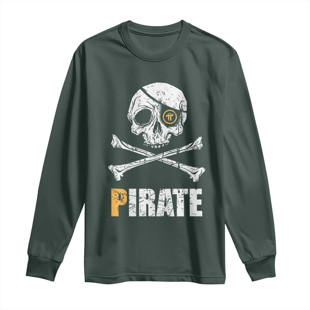 Funny Pirate Pi Cryptocurrency Long Sleeve Shirt Crypto Coins Blockchain Mining TS02 Dark Forest Green Print Your Wear
