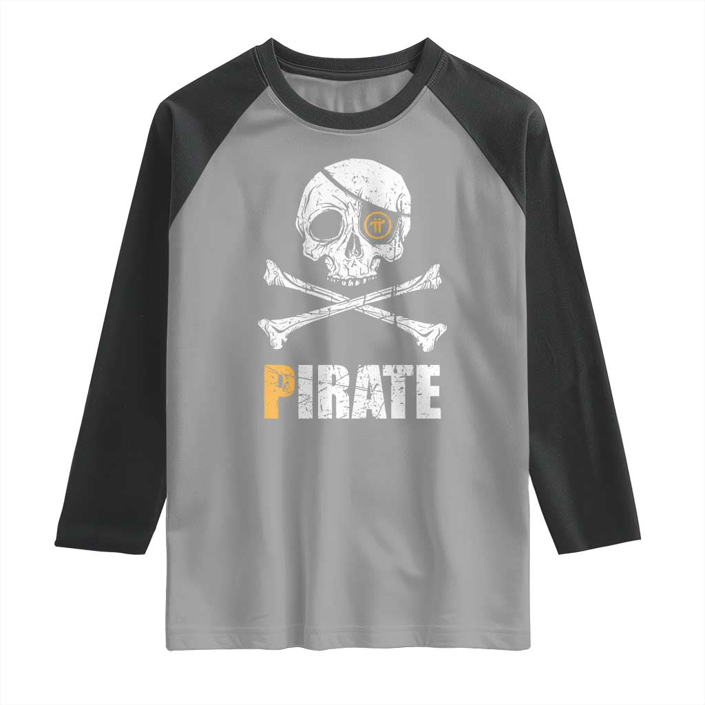 Funny Pirate Pi Cryptocurrency Raglan Shirt Crypto Coins Blockchain Mining TS02 Sport Gray Black Print Your Wear