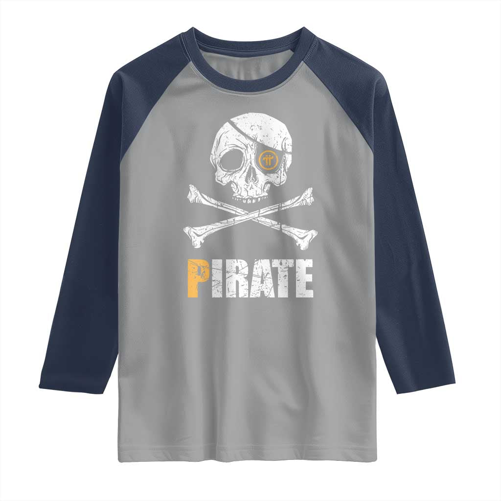 Funny Pirate Pi Cryptocurrency Raglan Shirt Crypto Coins Blockchain Mining TS02 Sport Gray Navy Print Your Wear
