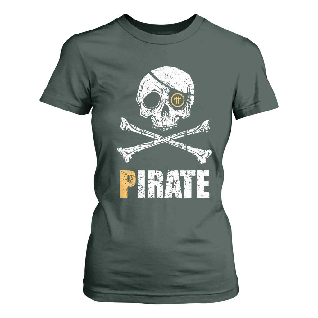 Funny Pirate Pi Cryptocurrency T Shirt For Women Crypto Coins Blockchain Mining TS02 Dark Forest Green Print Your Wear