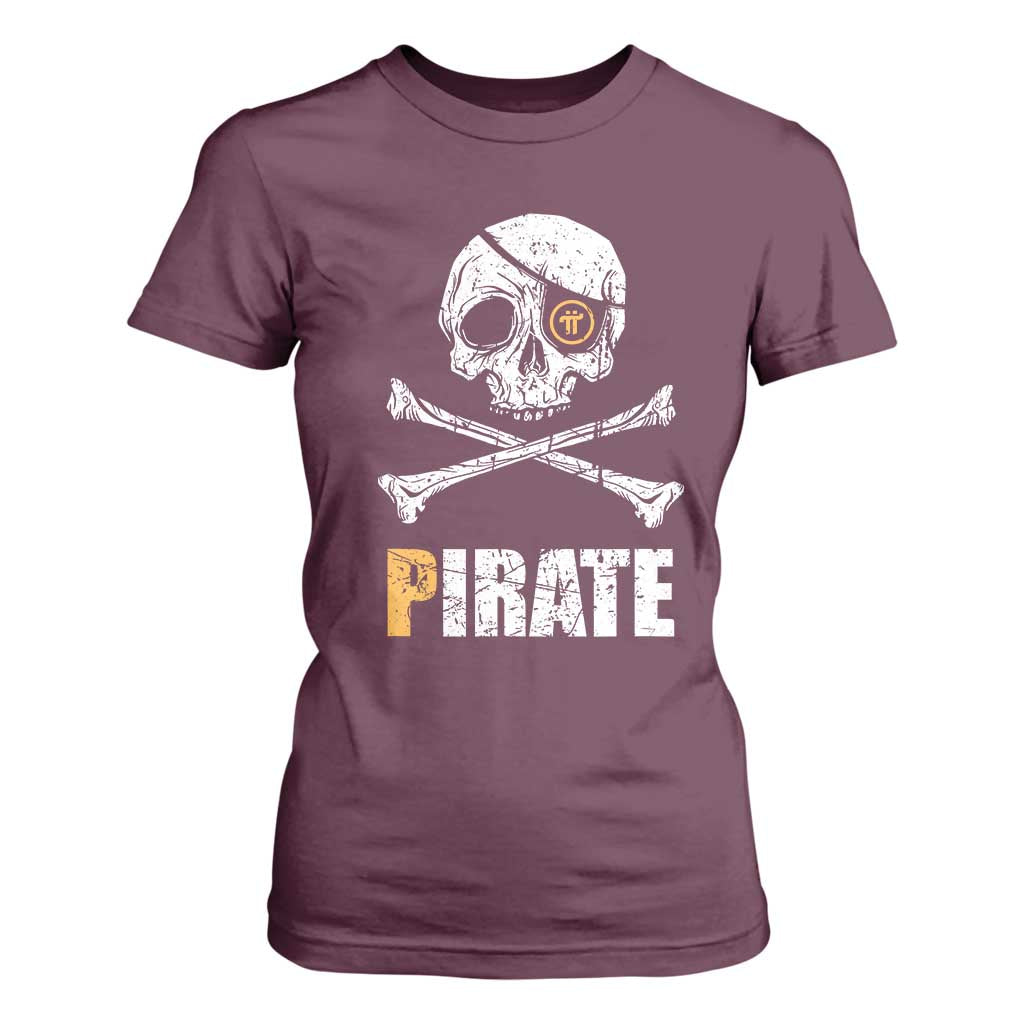 Funny Pirate Pi Cryptocurrency T Shirt For Women Crypto Coins Blockchain Mining TS02 Maroon Print Your Wear