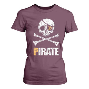 Funny Pirate Pi Cryptocurrency T Shirt For Women Crypto Coins Blockchain Mining TS02 Maroon Print Your Wear