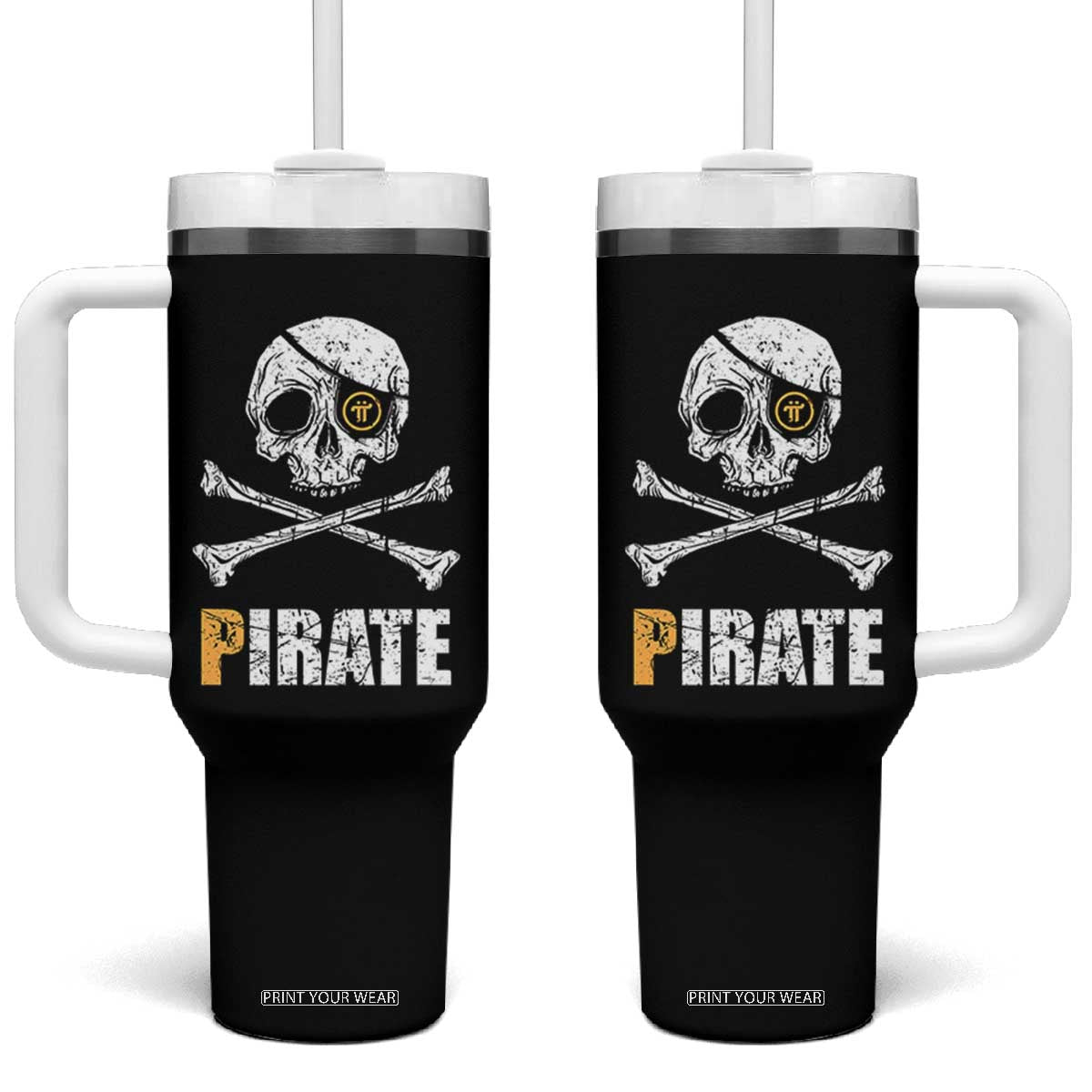 Funny Pirate Pi Cryptocurrency Tumbler With Handle Crypto Coins Blockchain Mining TS02 One Size: 40 oz Black Print Your Wear