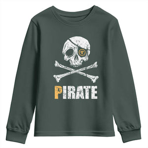Funny Pirate Pi Cryptocurrency Youth Sweatshirt Crypto Coins Blockchain Mining TS02 Dark Forest Green Print Your Wear