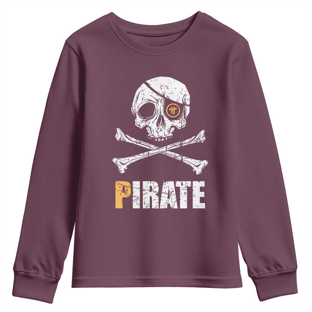 Funny Pirate Pi Cryptocurrency Youth Sweatshirt Crypto Coins Blockchain Mining TS02 Maroon Print Your Wear
