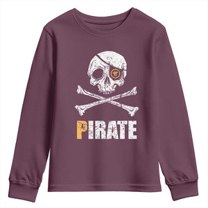 Funny Pirate Pi Cryptocurrency Youth Sweatshirt Crypto Coins Blockchain Mining TS02 Maroon Print Your Wear