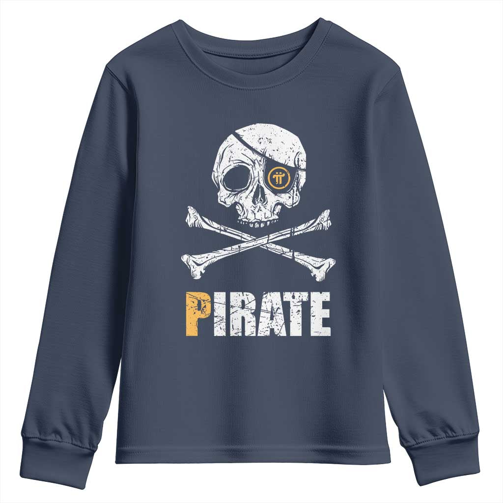 Funny Pirate Pi Cryptocurrency Youth Sweatshirt Crypto Coins Blockchain Mining TS02 Navy Print Your Wear