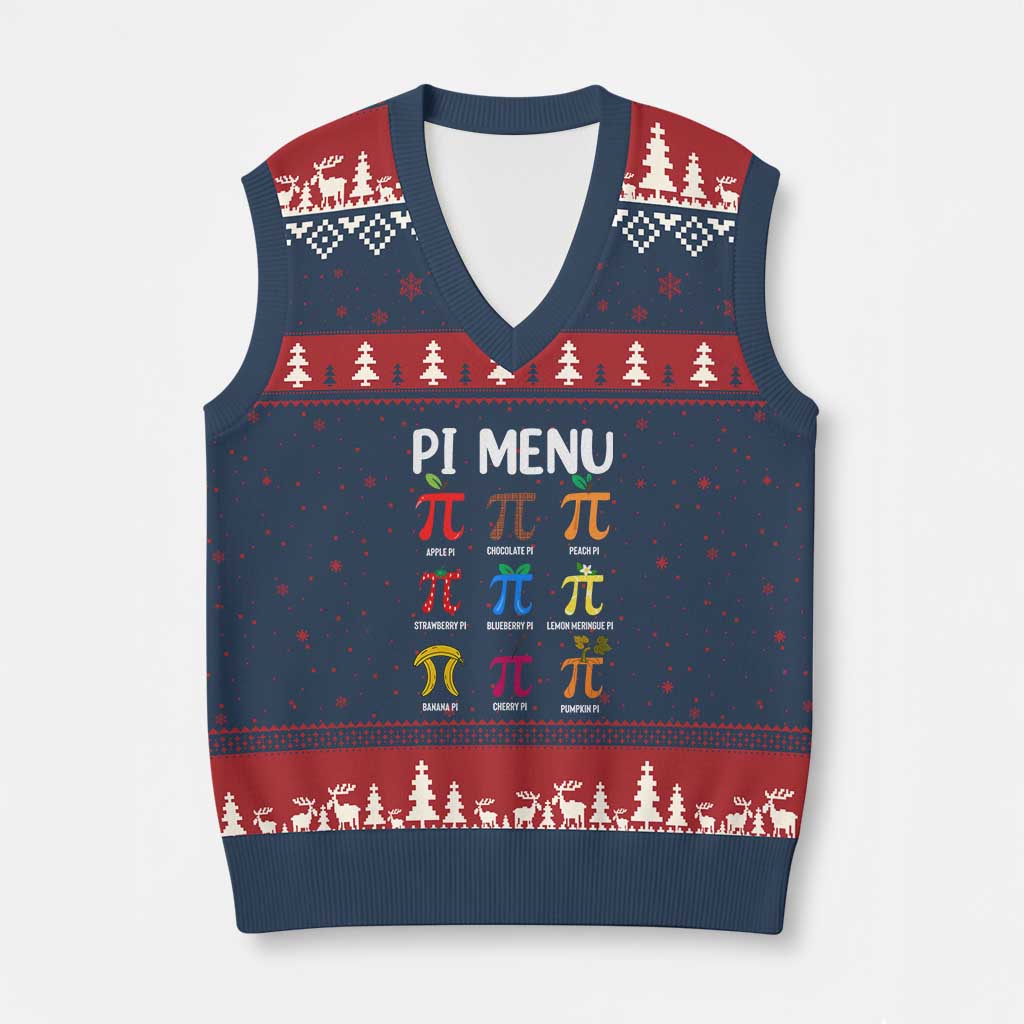 Funny Number Pi V-Neck Knit Sweater Vest Pi Menu 3.14 Pi Symbol - Math Teacher Happy Pi Day TS02 Navy Red Print Your Wear