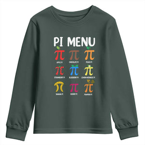 Funny Number Pi Youth Sweatshirt Pi Menu 3.14 Pi Symbol - Math Teacher Happy Pi Day TS02 Dark Forest Green Print Your Wear