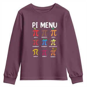 Funny Number Pi Youth Sweatshirt Pi Menu 3.14 Pi Symbol - Math Teacher Happy Pi Day TS02 Maroon Print Your Wear