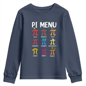 Funny Number Pi Youth Sweatshirt Pi Menu 3.14 Pi Symbol - Math Teacher Happy Pi Day TS02 Navy Print Your Wear