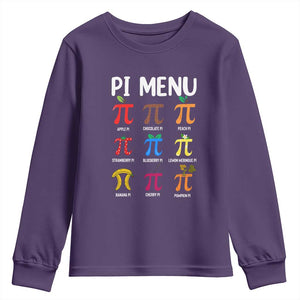 Funny Number Pi Youth Sweatshirt Pi Menu 3.14 Pi Symbol - Math Teacher Happy Pi Day TS02 Purple Print Your Wear