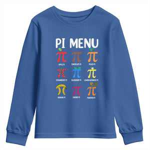 Funny Number Pi Youth Sweatshirt Pi Menu 3.14 Pi Symbol - Math Teacher Happy Pi Day TS02 Royal Blue Print Your Wear