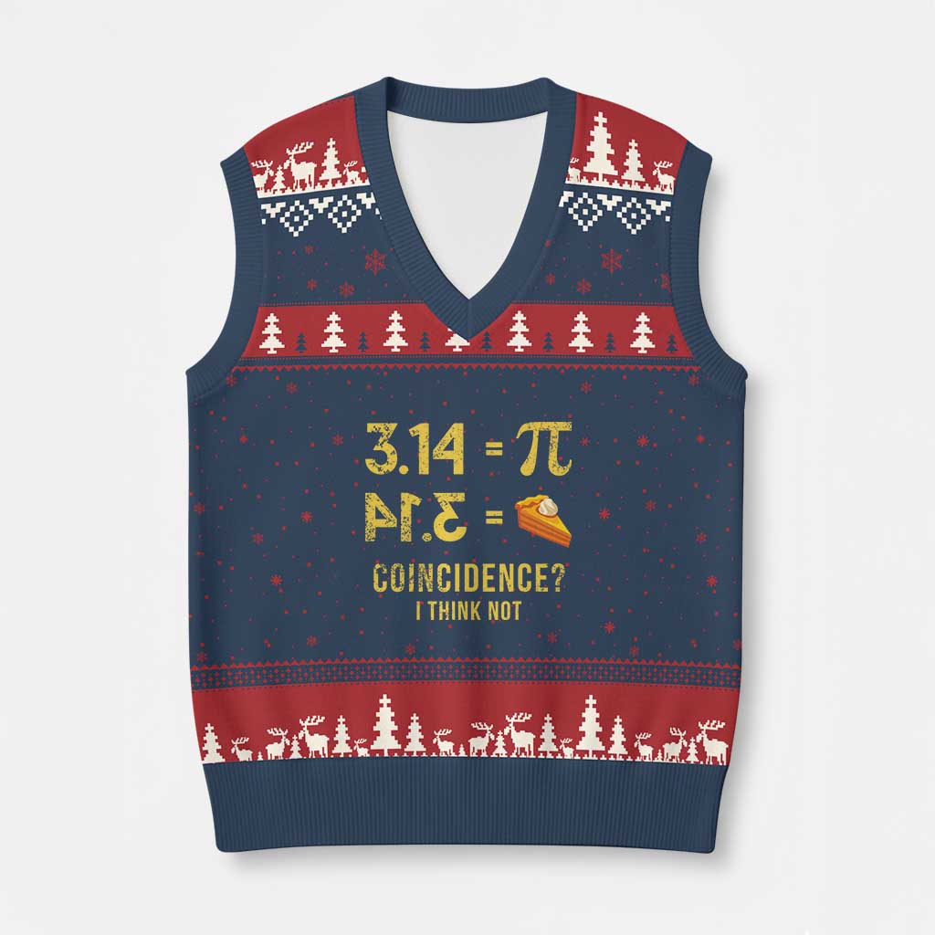 Funny Number Pi V-Neck Knit Sweater Vest Pi 3.14 Equal Pie Coincidence I Think Not Math Pun TS02 Navy Red Print Your Wear