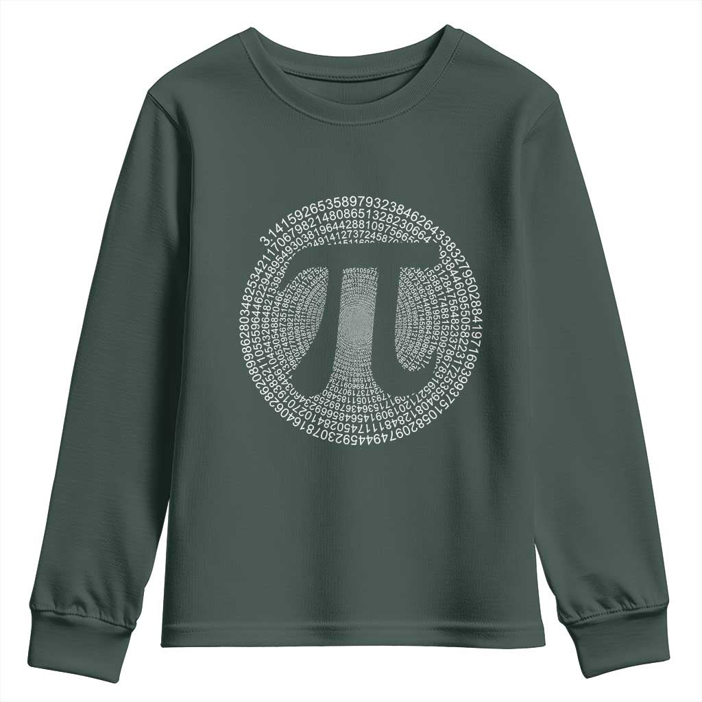 Funny Number Pi Youth Sweatshirt Pi 3.14 Pi Number Symbol Math Science Gift TS02 Dark Forest Green Print Your Wear