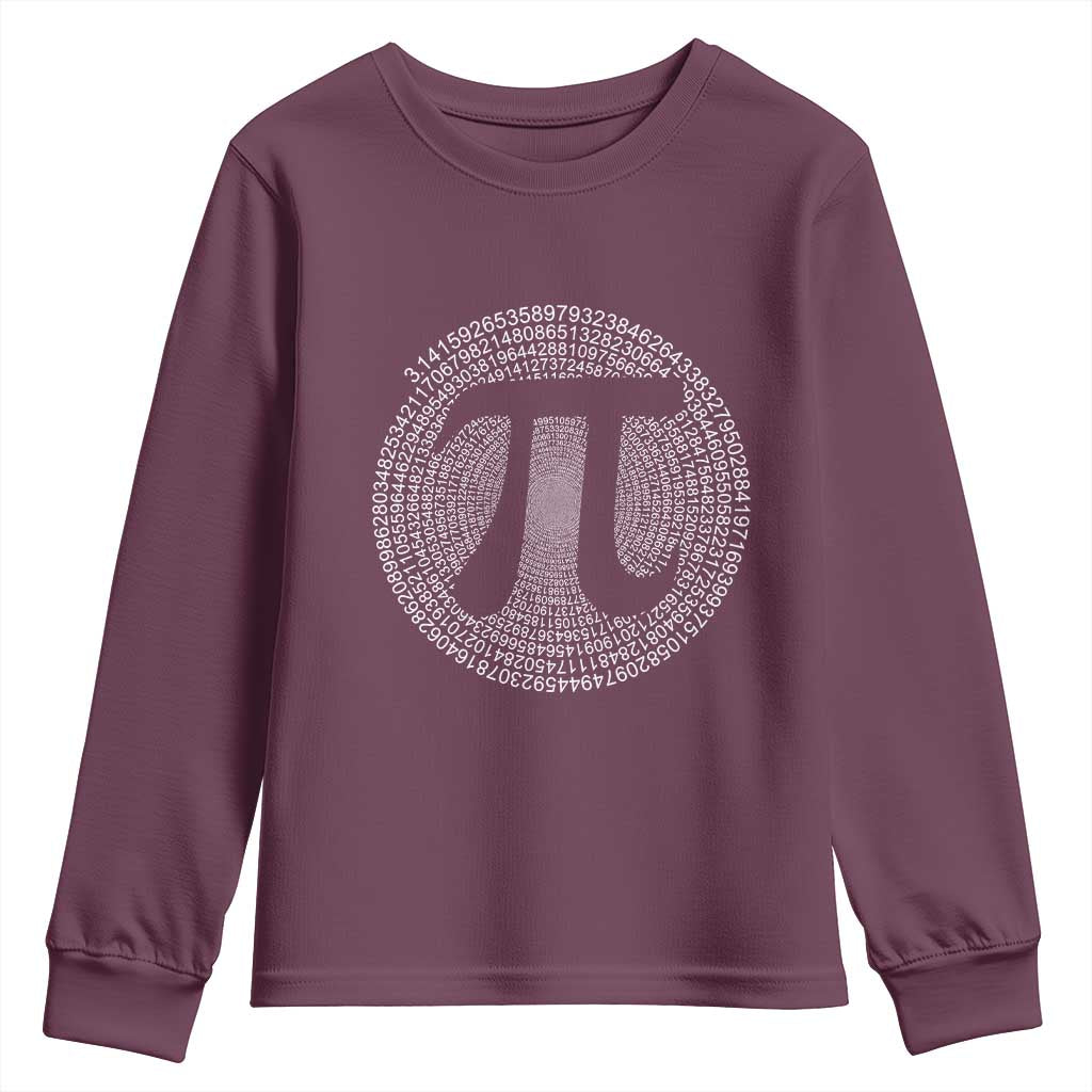 Funny Number Pi Youth Sweatshirt Pi 3.14 Pi Number Symbol Math Science Gift TS02 Maroon Print Your Wear