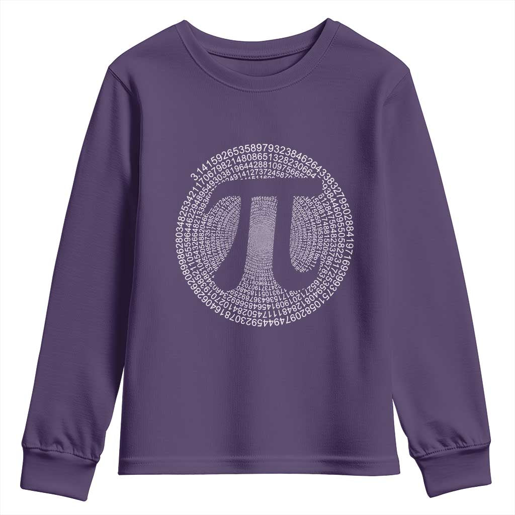 Funny Number Pi Youth Sweatshirt Pi 3.14 Pi Number Symbol Math Science Gift TS02 Purple Print Your Wear