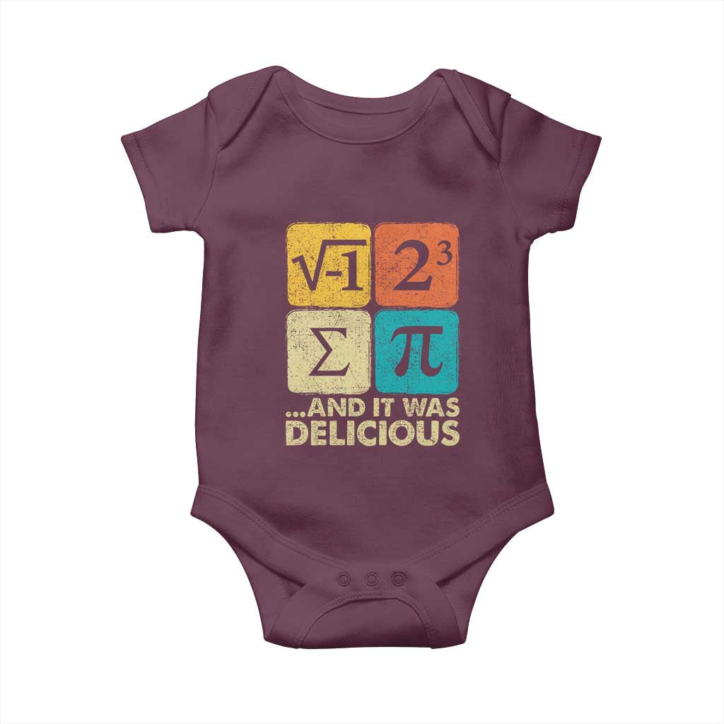 Funny Number Pi Baby Onesie I Ate Some Pie and It Was Delicious Funny PI Day Math Pun TS02 Maroon Print Your Wear