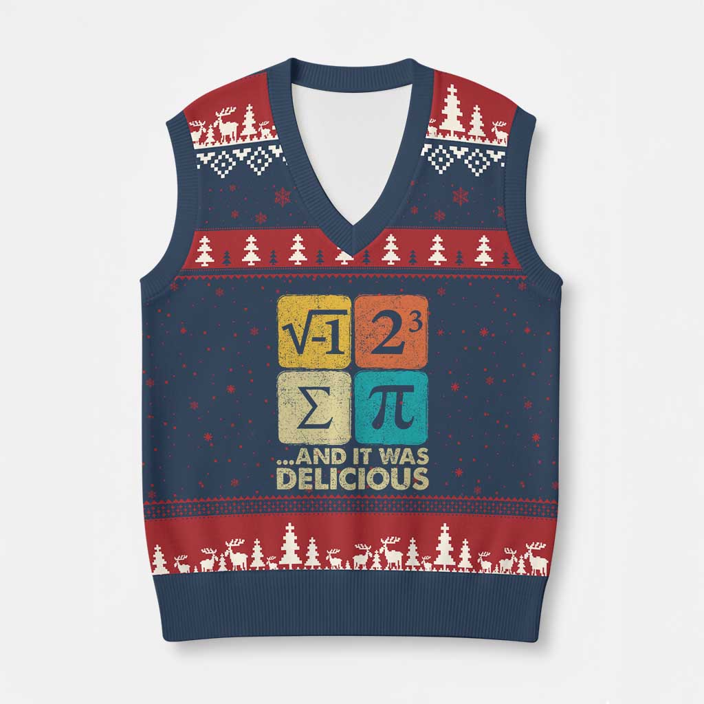 Funny Number Pi V-Neck Knit Sweater Vest I Ate Some Pie and It Was Delicious Funny PI Day Math Pun TS02 Navy Red Print Your Wear