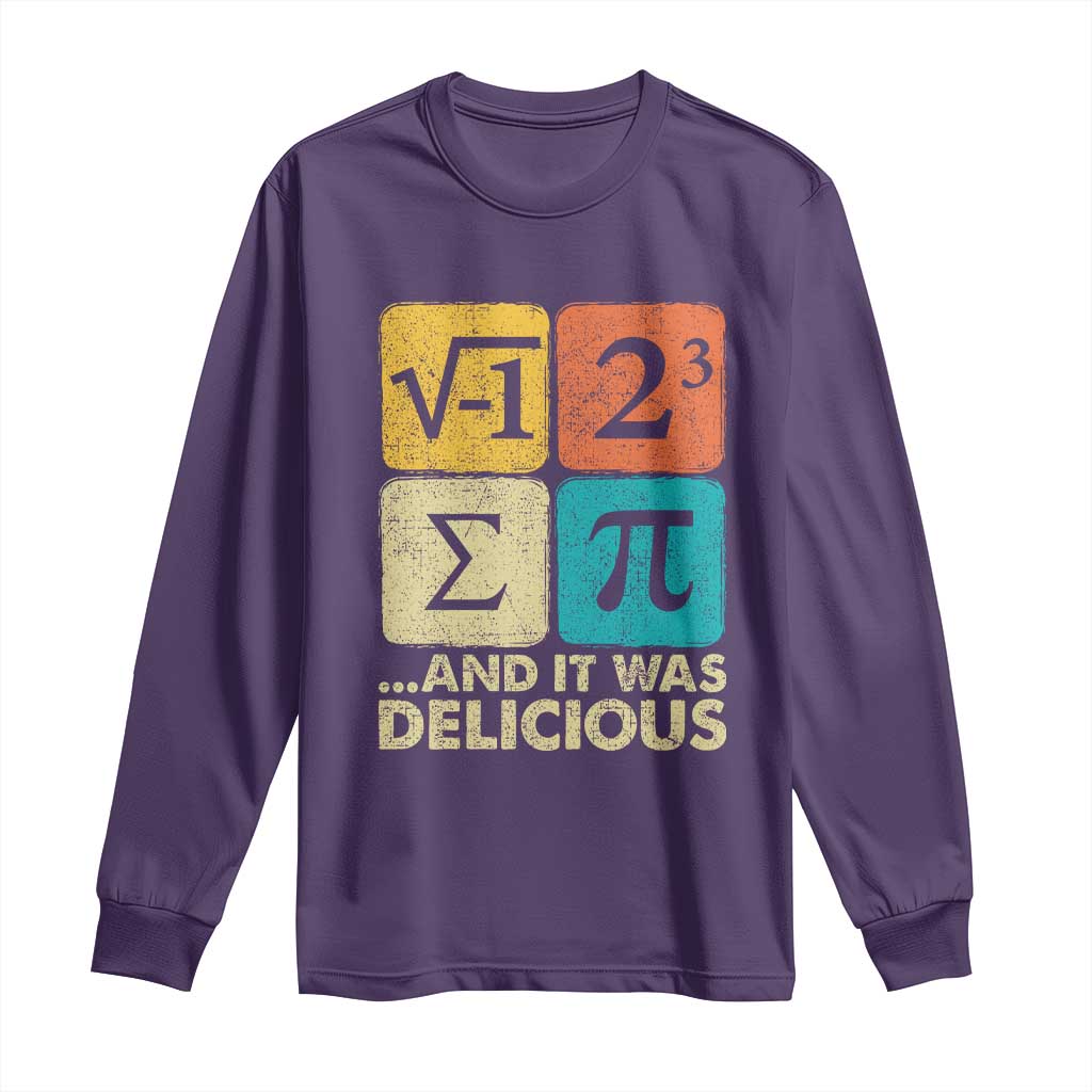 Funny Number Pi Long Sleeve Shirt I Ate Some Pie and It Was Delicious Funny PI Day Math Pun TS02 Purple Print Your Wear