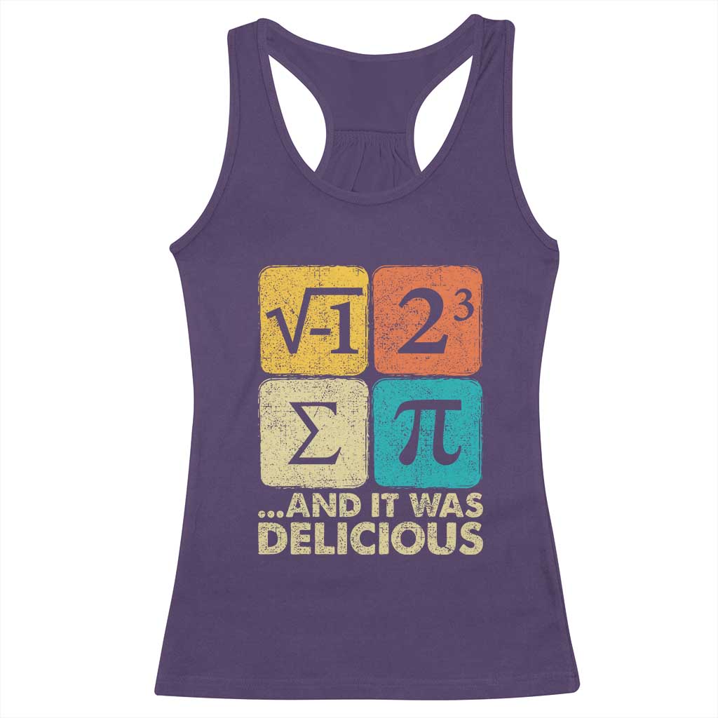 Funny Number Pi Racerback Tank Top I Ate Some Pie and It Was Delicious Funny PI Day Math Pun TS02 Purple Print Your Wear