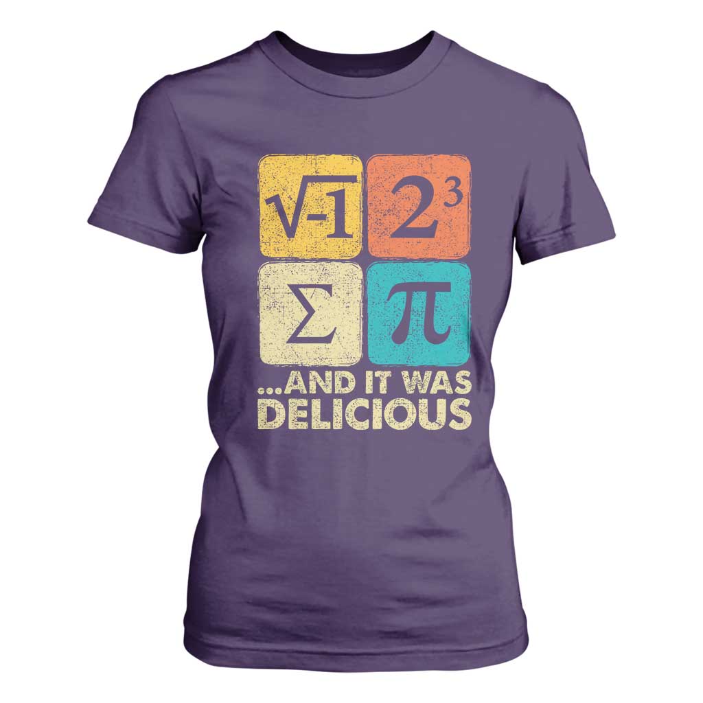 Funny Number Pi T Shirt For Women I Ate Some Pie and It Was Delicious Funny PI Day Math Pun TS02 Purple Print Your Wear