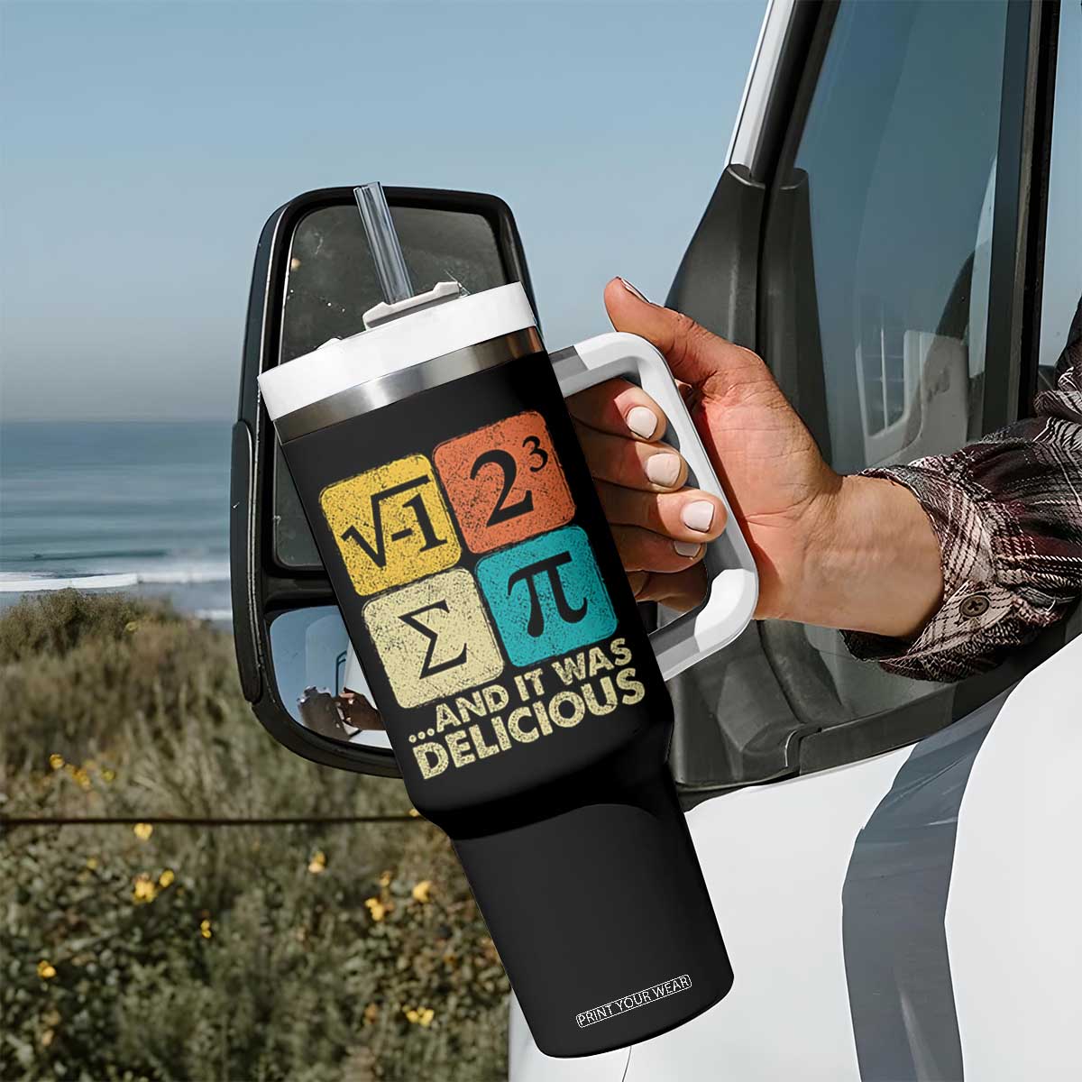 Funny Number Pi Tumbler With Handle I Ate Some Pie and It Was Delicious Funny PI Day Math Pun TS02 Print Your Wear