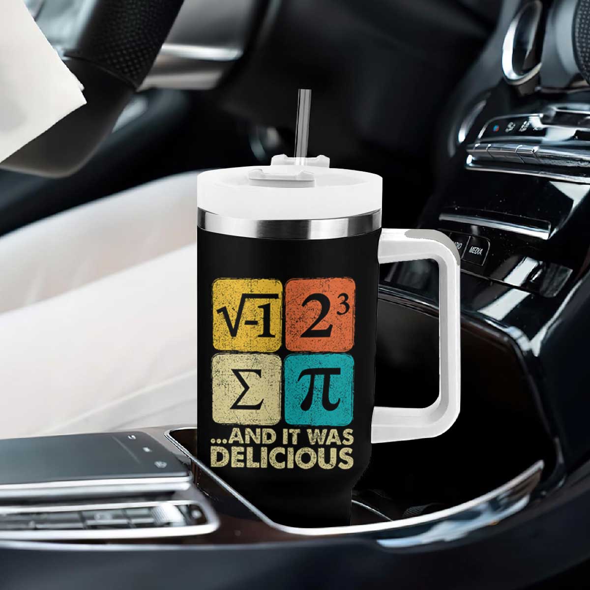 Funny Number Pi Tumbler With Handle I Ate Some Pie and It Was Delicious Funny PI Day Math Pun TS02 Print Your Wear
