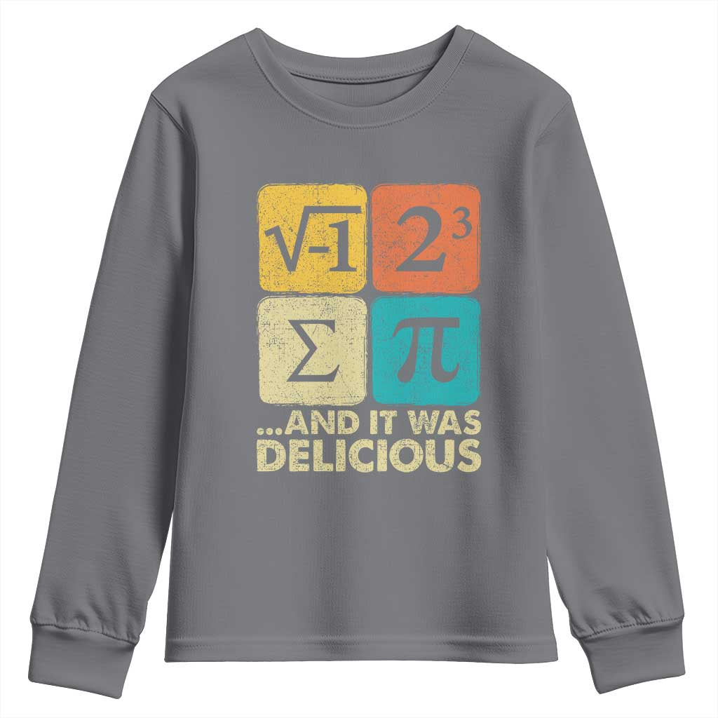 Funny Number Pi Youth Sweatshirt I Ate Some Pie and It Was Delicious Funny PI Day Math Pun TS02 Charcoal Print Your Wear