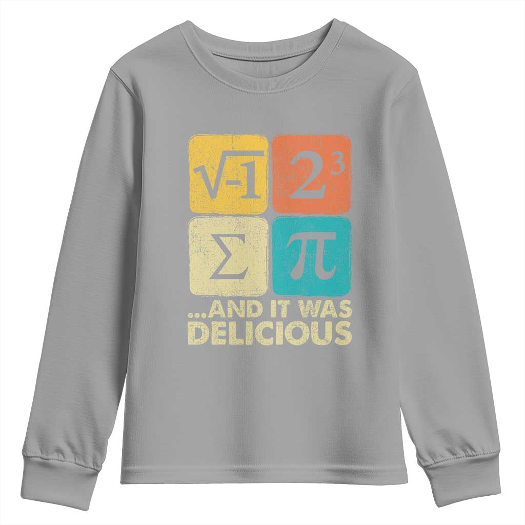 Funny Number Pi Youth Sweatshirt I Ate Some Pie and It Was Delicious Funny PI Day Math Pun TS02 Sport Gray Print Your Wear