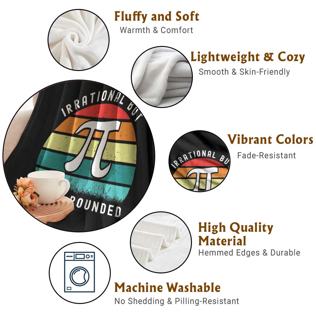 Funny Number Pi Throw Blanket Retro Irrational But Well Rounded Pi Day Celebration Math TS02 Print Your Wear