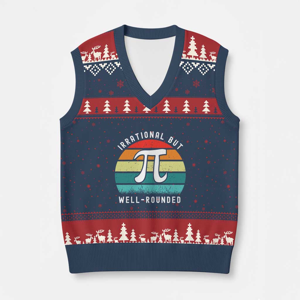 Funny Number Pi V-Neck Knit Sweater Vest Retro Irrational But Well Rounded Pi Day Celebration Math TS02 Navy Red Print Your Wear