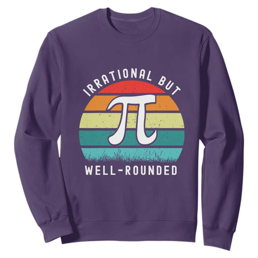 Funny Number Pi Sweatshirt Retro Irrational But Well Rounded Pi Day Celebration Math TS02 Purple Print Your Wear
