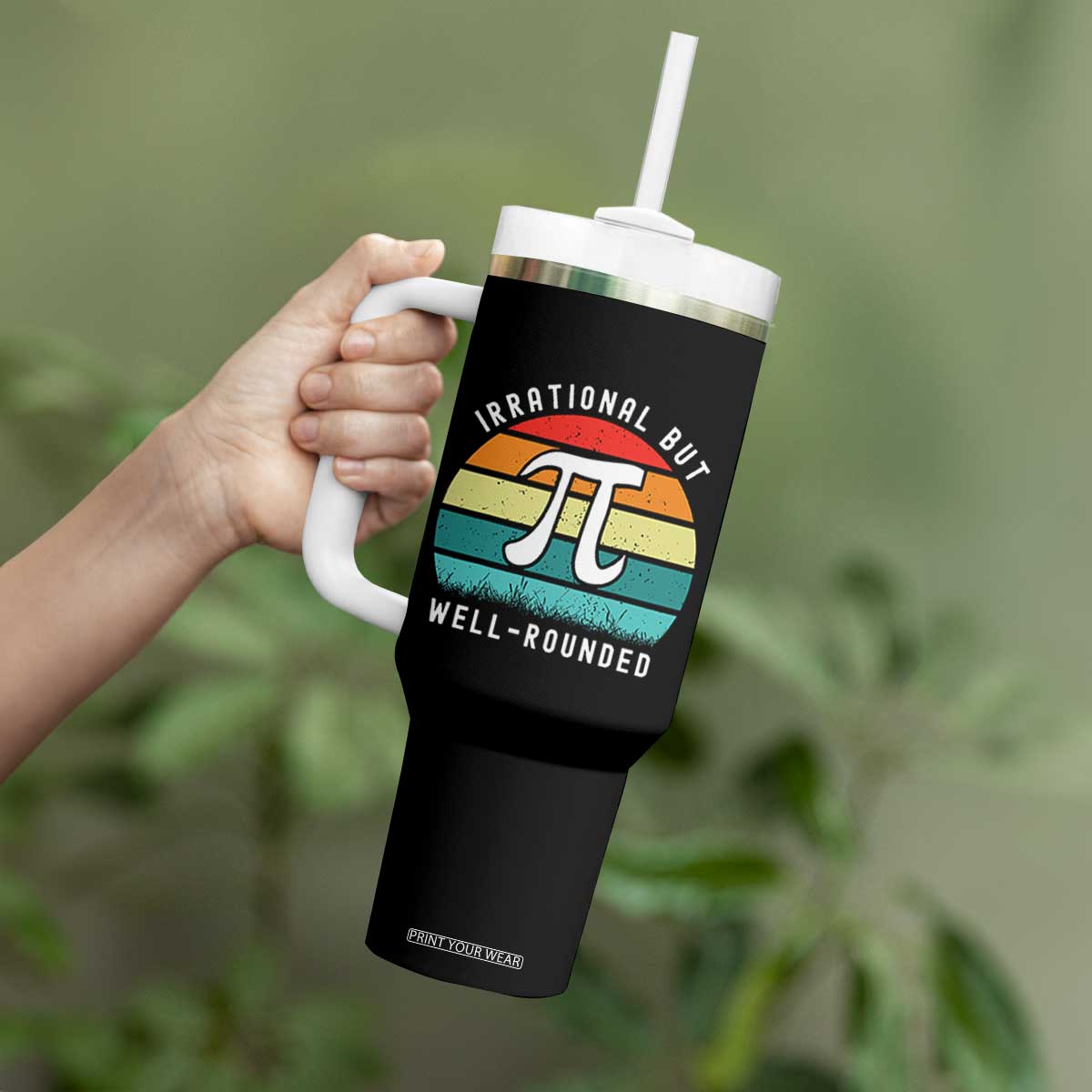 Funny Number Pi Tumbler With Handle Retro Irrational But Well Rounded Pi Day Celebration Math TS02 Print Your Wear
