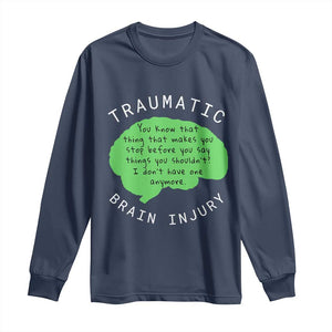 Traumatic Brain Injury Awareness Long Sleeve Shirt TBI Support TS02 Navy Print Your Wear