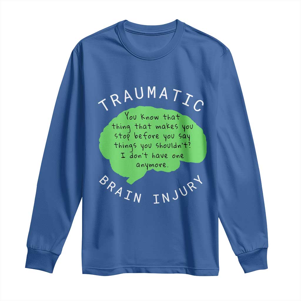 Traumatic Brain Injury Awareness Long Sleeve Shirt TBI Support TS02 Royal Blue Print Your Wear