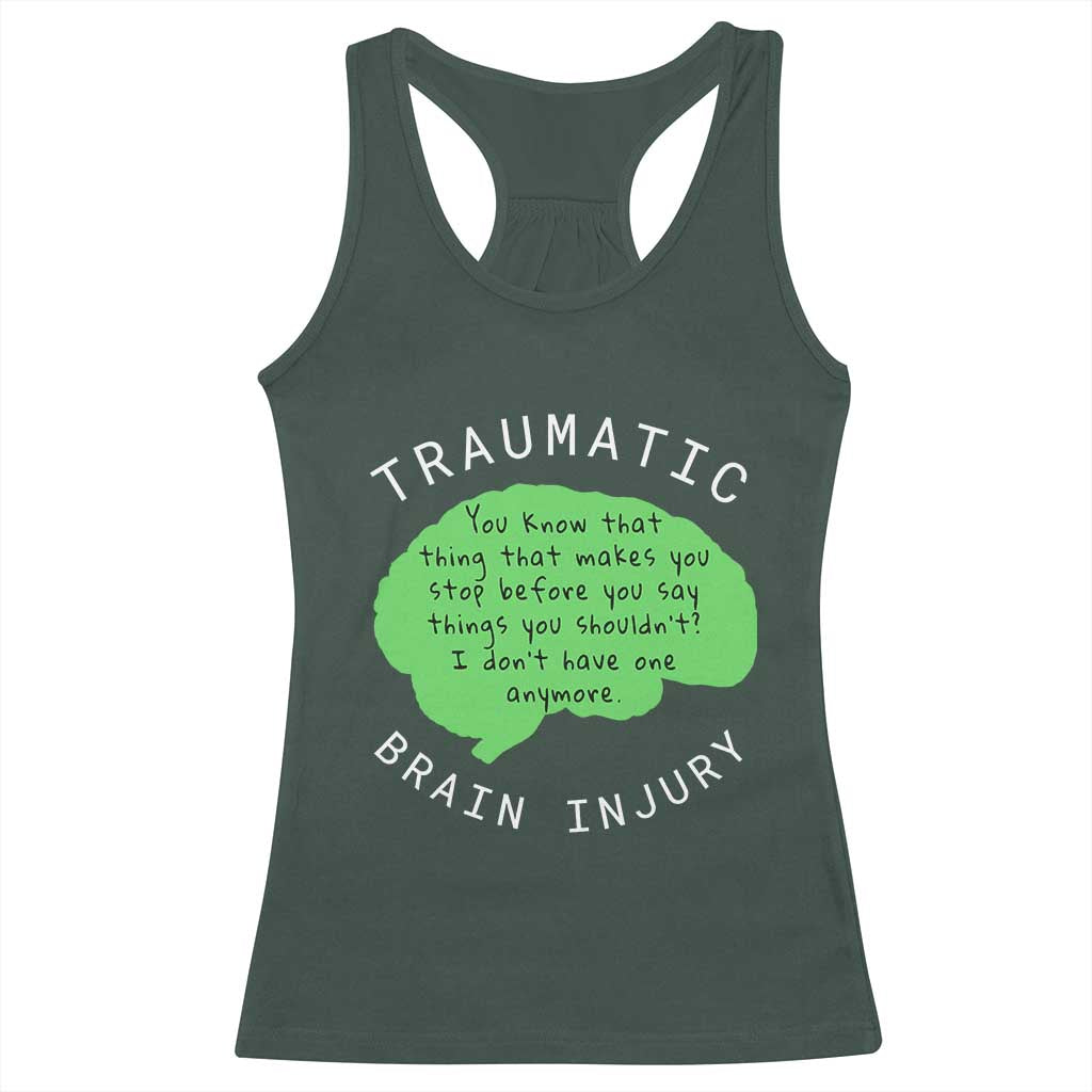 Traumatic Brain Injury Awareness Racerback Tank Top TBI Support TS02 Dark Forest Green Print Your Wear