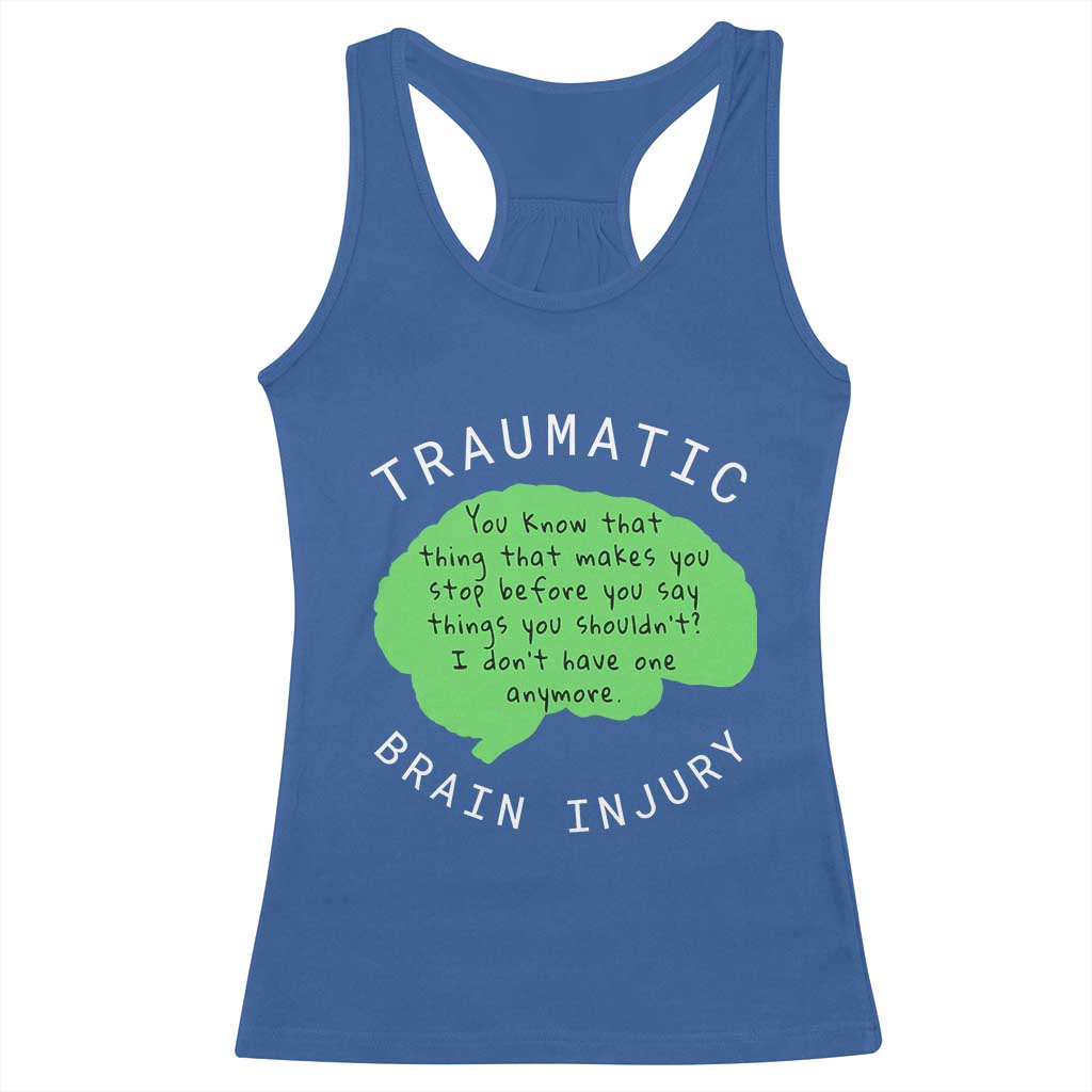Traumatic Brain Injury Awareness Racerback Tank Top TBI Support TS02 Royal Blue Print Your Wear
