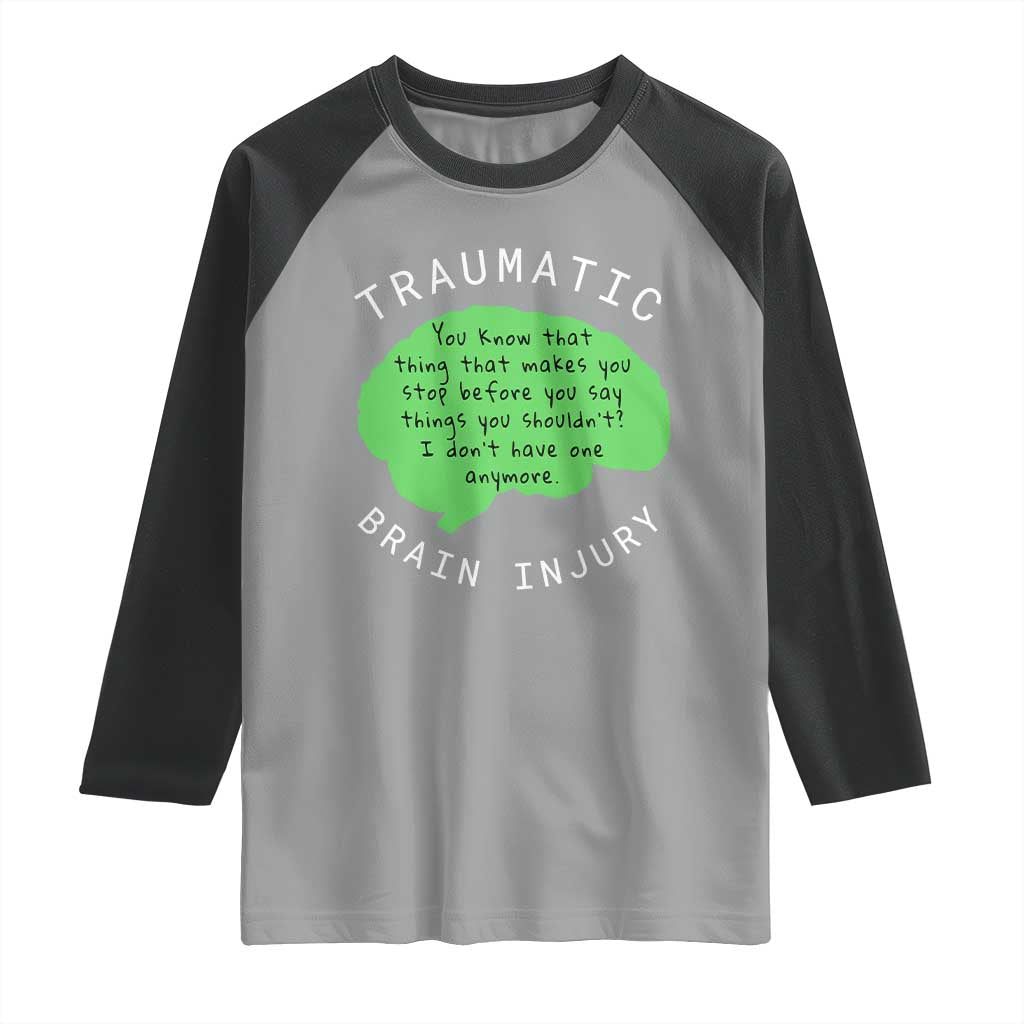 Traumatic Brain Injury Awareness Raglan Shirt TBI Support TS02 Sport Gray Black Print Your Wear