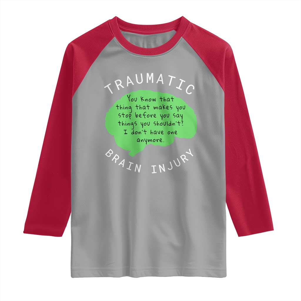 Traumatic Brain Injury Awareness Raglan Shirt TBI Support TS02 Sport Gray Red Print Your Wear