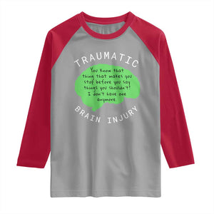 Traumatic Brain Injury Awareness Raglan Shirt TBI Support TS02 Sport Gray Red Print Your Wear