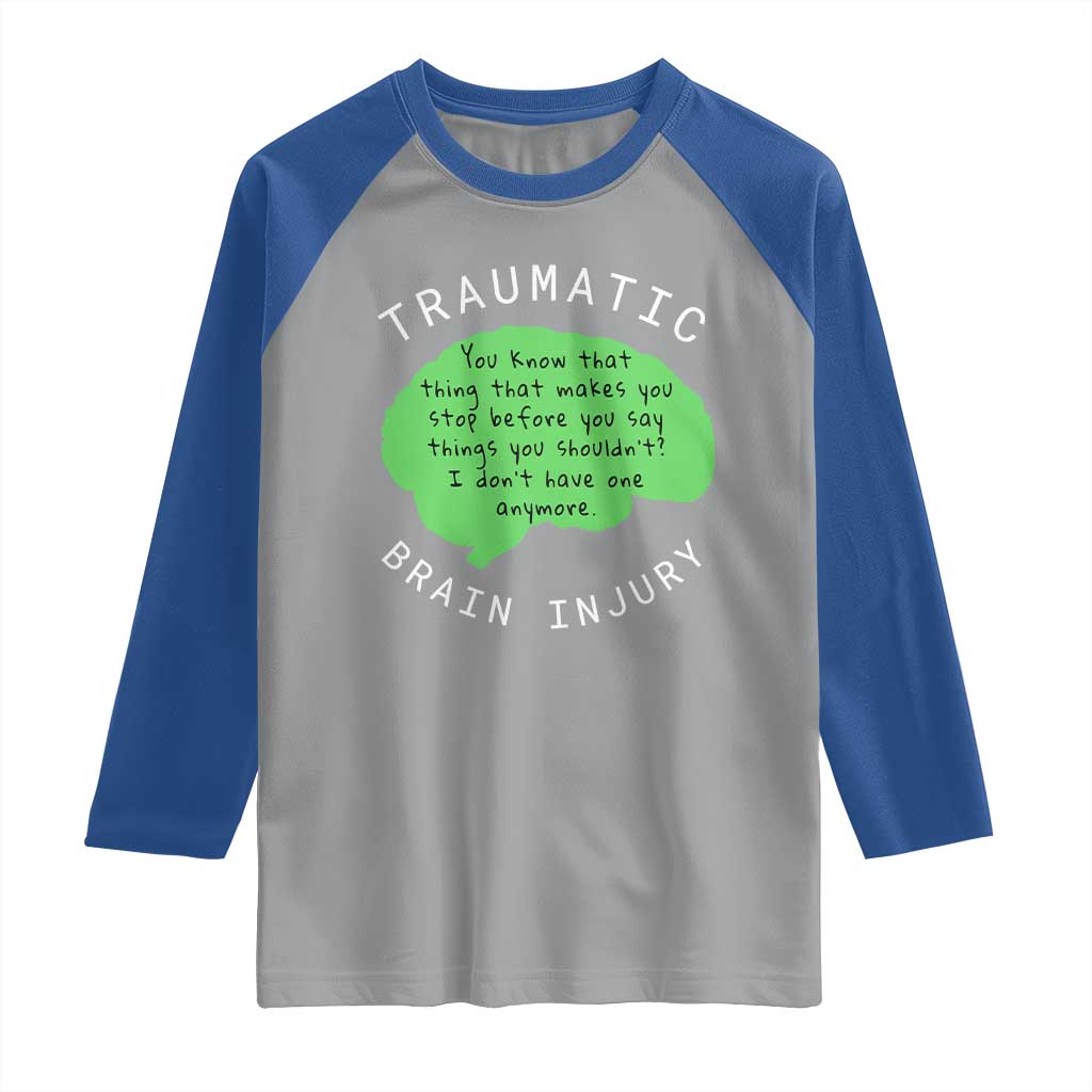 Traumatic Brain Injury Awareness Raglan Shirt TBI Support TS02 Sport Gray Royal Print Your Wear