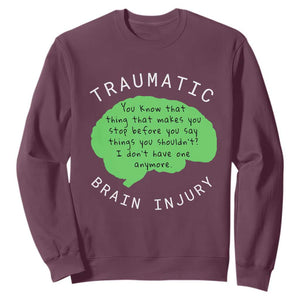 Traumatic Brain Injury Awareness Sweatshirt TBI Support TS02 Maroon Print Your Wear