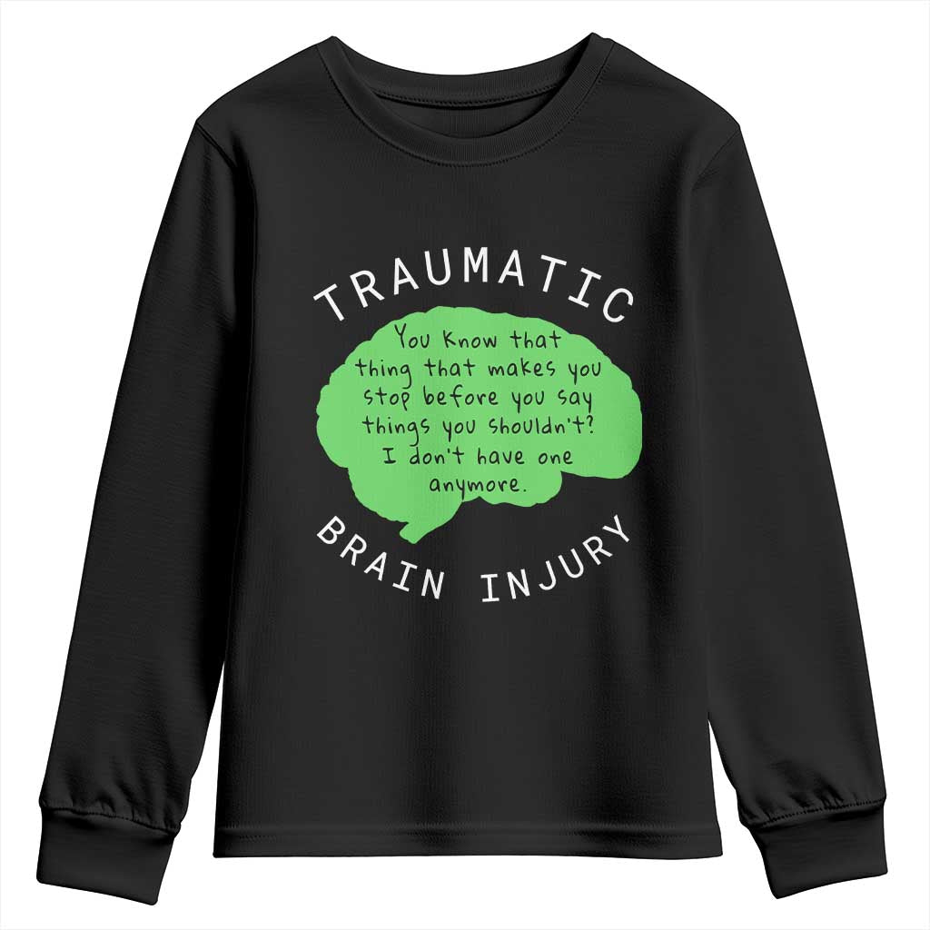 Traumatic Brain Injury Awareness Youth Sweatshirt TBI Support TS02 Black Print Your Wear